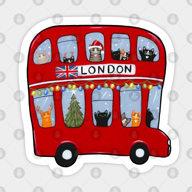 Double Decker Bus Christmas Cats Sticker by KilkennyCat Art